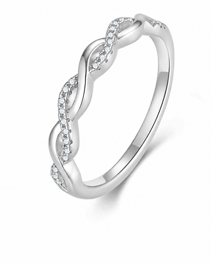 Birthday gift: niche S925 pure silver moissanite ring, hollow woven braided ring, wave ring for girlfriend on a pure white background