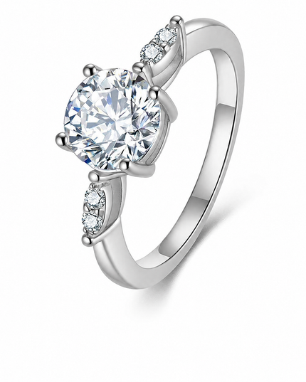 Brush-Adjustable D Color Ultra Sparkling S925 Pure Silver Moissanite Ring, Light Luxury High-End Closed-Mouth Women's Ring, Personalized Customization on a pure white background