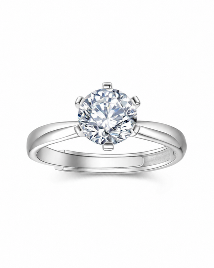 Classic Six-Prong Moissanite Solitaire Ring  S925 Sterling Silver on a pure white background