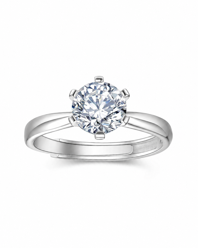 Classic Six-Prong Moissanite Solitaire Ring  S925 Sterling Silver on a pure white background