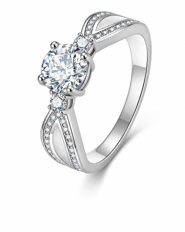 Cross-border 520 Valentine's Day gift, ultra-shiny moissanite ring, Chinese style high-end pure silver gold-plated middle finger wedding ring on a pure white background