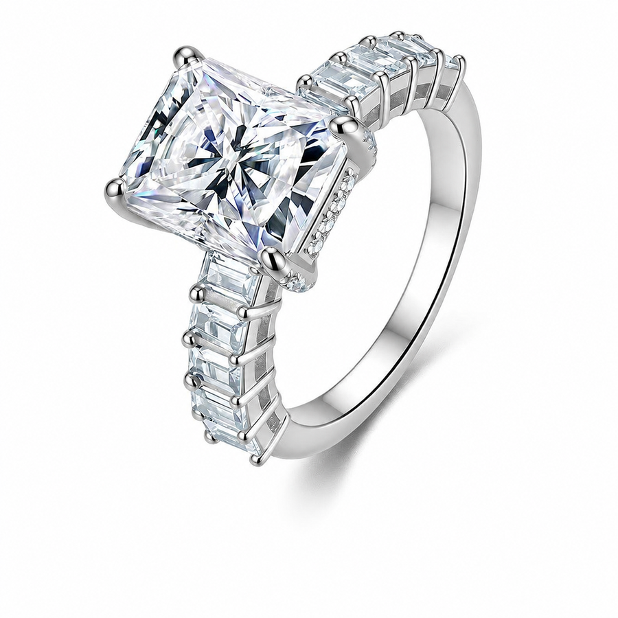Cross-border hot-selling emerald-cut uniquely shaped moissanite ring, factory direct shipment, high-luxury 925 pure silver precision jewelry