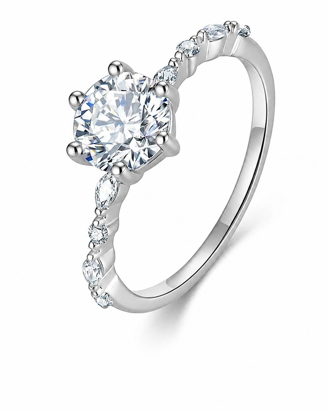 Cross-border LAZADA Southeast Asia best-selling moissanite ring S925 sterling silver sweet cool style high-end closed-mouth ring on a pure white background