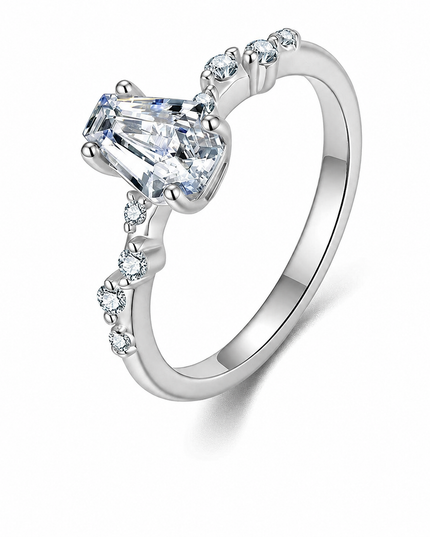 Cross-border TEMU Hot Coffin-Shaped Moissanite Ring S925 Pure Silver Unique Design Niche Jewelry on a pure white background