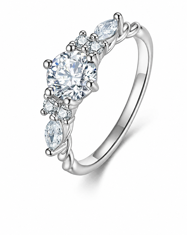Cross-border trendy trendy moissanite ring S925 pure silver gemstone light luxury gold-plated exquisite ring on a pure white background