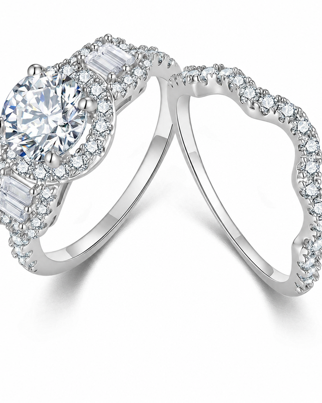 European and American Cross-border Dropshipping S925 Sterling Silver Moissanite Ring, Fashion Jewelry for Foreign Trade Export, Layered Ring Sleeve Set on a pure white background