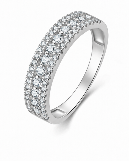 Fashion Trend Accessories S925 Pure Silver Moissanite Ring, Micro-Setting Row Ring, Half Ring, D Color Ultra Sparkling Personality Women's Ring on a pure white background