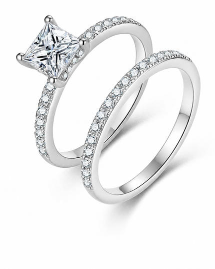 New set ring: Princess Fang S925 pure silver moissanite ring, pure silver silver gold-encased silver new Chinese style ring on a pure white background