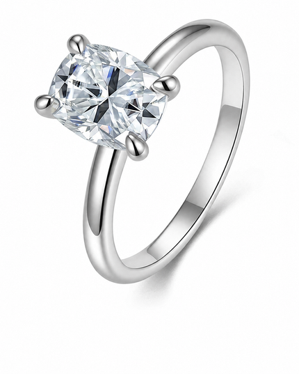 Source factory wholesale S925 sterling silver moissanite ring, artificially cultivated gemstone custom irregular pillow-shaped hand ornament on a pure white background