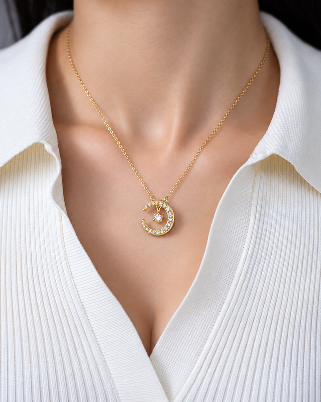 Celeste Moissanite Crescent Moon Necklace