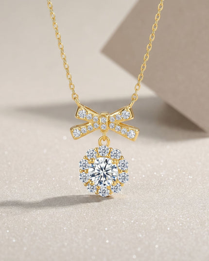Necklace accessories for women, S925 sterling silver moissanite necklace, bow 925 sterling silver collarbone chain, jewelry necklace