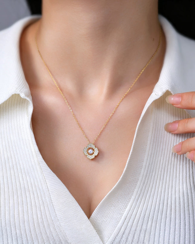 Floria Moissanite Floral Halo Necklace
