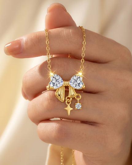 Amora Moissanite Heart Bow Necklace