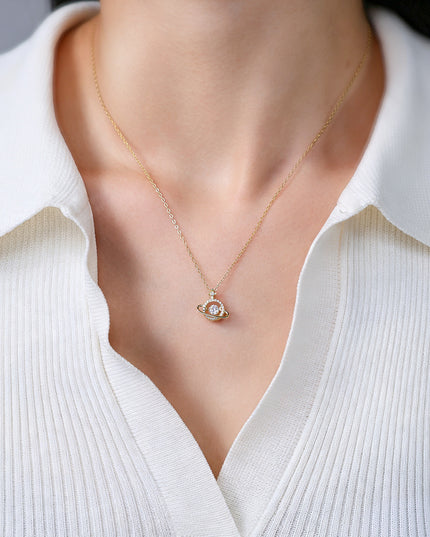 Celestia Moissanite Saturn Pendant Necklace