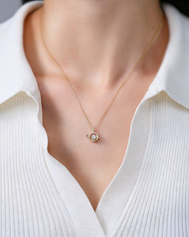 Celestia Moissanite Saturn Pendant Necklace