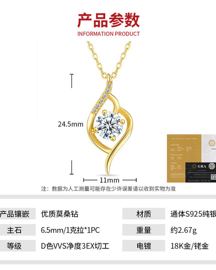 Jewelry for women, high-end S925 pure silver moissanite necklace, Angel's Eye national style 925 silver niche jewelry necklace
