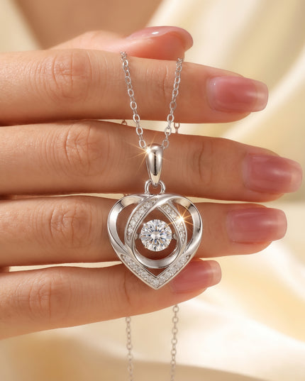 Heart-Heart Dynamic S925 Pure Silver Moissanite Necklace Heartbeat Pure Silver Pendant Birthday Gift for Girlfriend