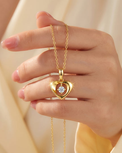 Dopamine S925 Sterling Silver Moissanite Necklace, 18K Gold Heart-Shaped Creative European and American Style Pure Silver Pendant