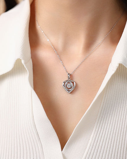 Heart-Heart Dynamic S925 Pure Silver Moissanite Necklace Heartbeat Pure Silver Pendant Birthday Gift for Girlfriend