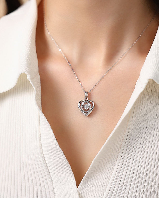 Heart-Heart Dynamic S925 Pure Silver Moissanite Necklace Heartbeat Pure Silver Pendant Birthday Gift for Girlfriend