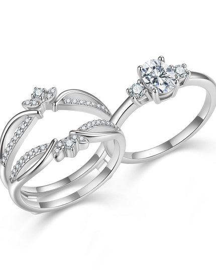 Authentic certificate D color S925 pure silver moissanite ring, European and American style exaggerated egg-shaped stackable ring set
