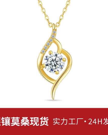 Jewelry for women, high-end S925 pure silver moissanite necklace, Angel's Eye national style 925 silver niche jewelry necklace