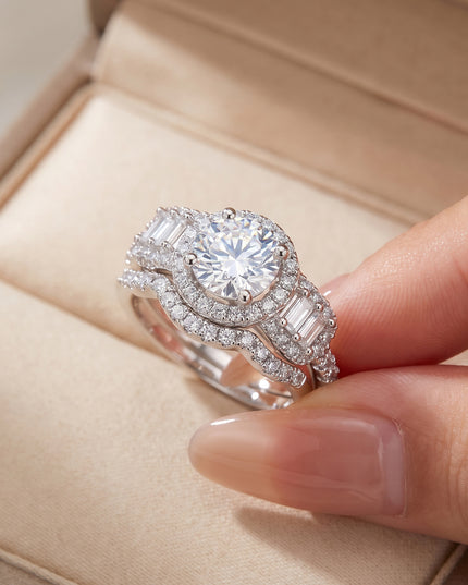 European and American Cross-border Dropshipping S925 Sterling Silver Moissanite Ring, Fashion Jewelry for Foreign Trade Export, Layered Ring Sleeve Set