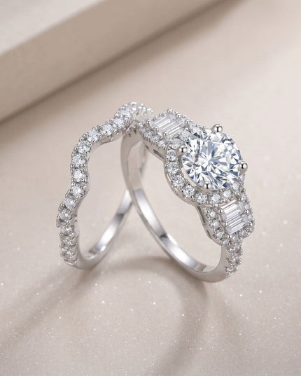 European and American Cross-border Dropshipping S925 Sterling Silver Moissanite Ring, Fashion Jewelry for Foreign Trade Export, Layered Ring Sleeve Set