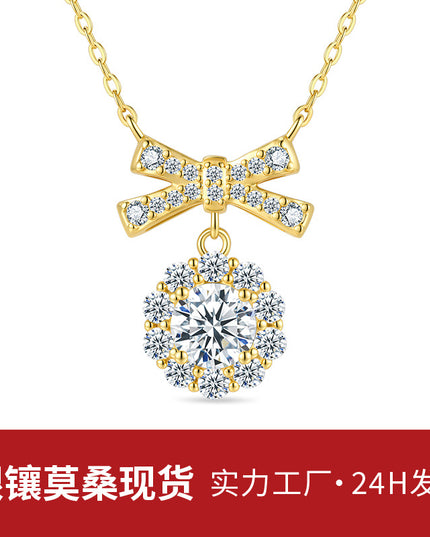 Necklace accessories for women, S925 sterling silver moissanite necklace, bow 925 sterling silver collarbone chain, jewelry necklace