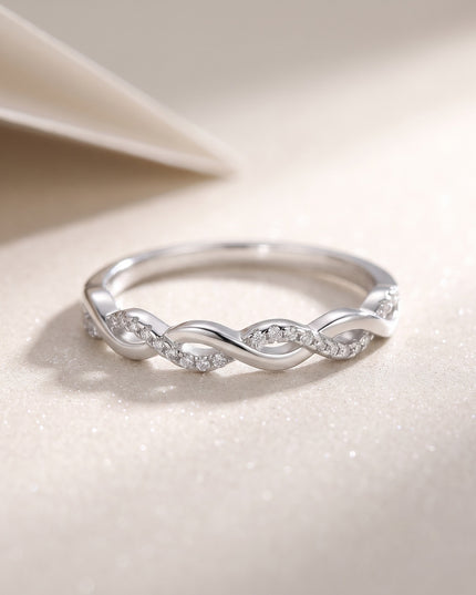 Birthday gift: niche S925 pure silver moissanite ring, hollow woven braided ring, wave ring for girlfriend