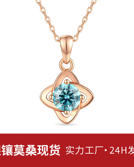 Necklace design niche S925 sterling silver moissanite necklace, pure silver stackable accessory, four-leaf clover necklace for women