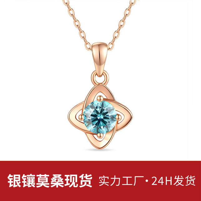 Necklace design niche S925 sterling silver moissanite necklace, pure silver stackable accessory, four-leaf clover necklace for women