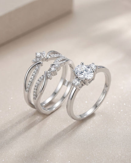Authentic certificate D color S925 pure silver moissanite ring, European and American style exaggerated egg-shaped stackable ring set