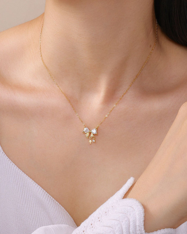 Amora Moissanite Heart Bow Necklace
