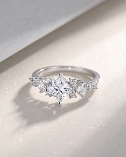 Cross-border new in-stock princess square moissanite ring, Korean style trendy elegant S925 sterling silver ring for women