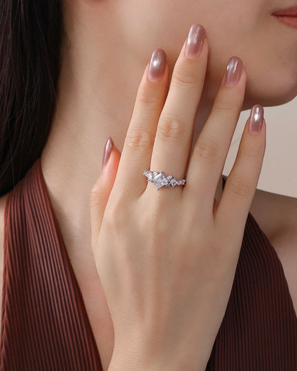 Cross-border new in-stock princess square moissanite ring, Korean style trendy elegant S925 sterling silver ring for women