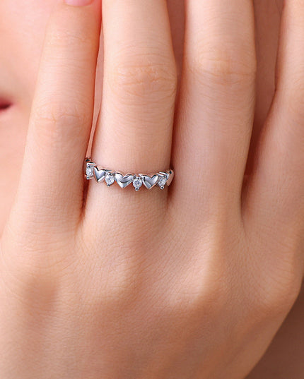 Korean INS style S925 pure silver moissanite ring, a beautiful heart ring for girlfriend as a Valentine's Day gift