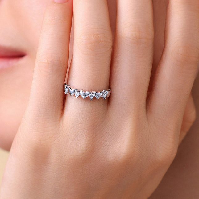 Korean INS style S925 pure silver moissanite ring, a beautiful heart ring for girlfriend as a Valentine's Day gift