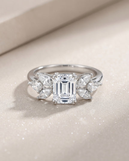S925 Pure Silver Special-Shaped Long Octagonal Moissanite Ring, Cross-border Wide Light Luxury, Niche Western Exaggerated Accessories