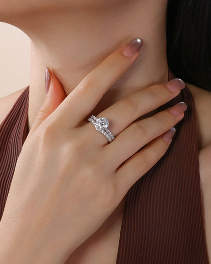 AliExpress New Set Ring S925 Pure Silver Moissanite Ring, Fashionable Light Luxury European and American Style Double Ring, Stackable Ring