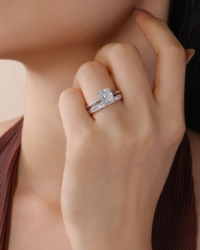 S925 sterling silver Asche special-shaped moissanite ring, niche design stacked piano grid accessory ring combo ring
