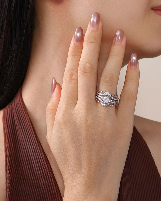 Authentic certificate D color S925 pure silver moissanite ring, European and American style exaggerated egg-shaped stackable ring set
