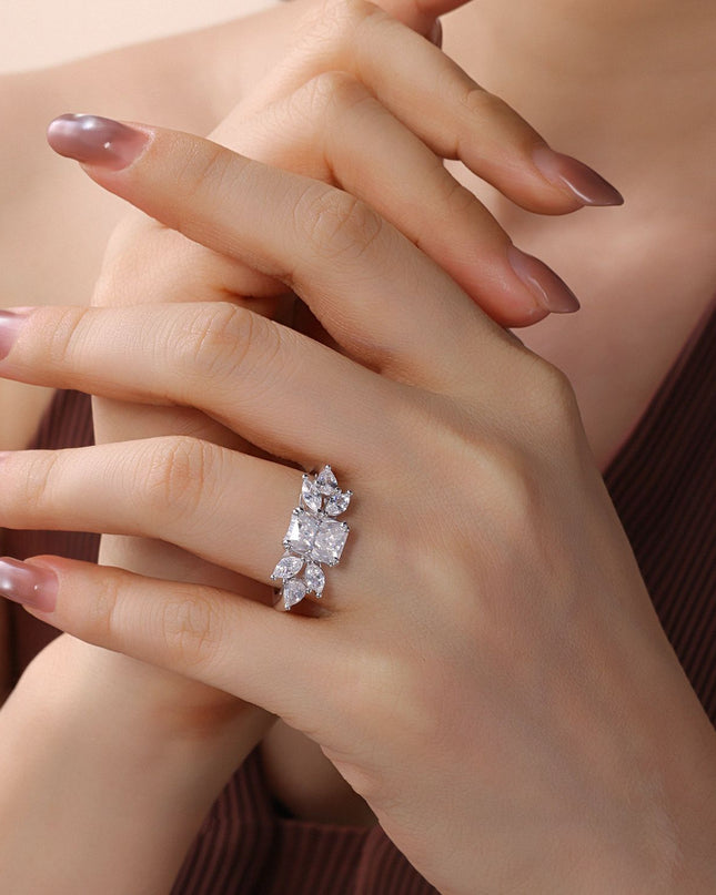 S925 Pure Silver Special-Shaped Long Octagonal Moissanite Ring, Cross-border Wide Light Luxury, Niche Western Exaggerated Accessories