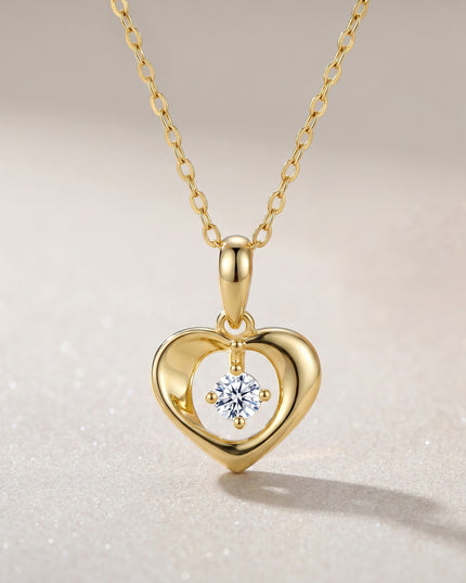 Dopamine S925 Sterling Silver Moissanite Necklace, 18K Gold Heart-Shaped Creative European and American Style Pure Silver Pendant