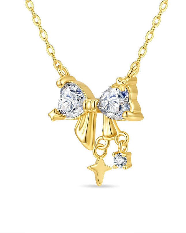 Amora Moissanite Heart Bow Necklace
