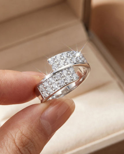 Jewelry wholesale S925 pure silver moissanite ring, closed-loop double-row full-set ring, color-resistant, cross-border bracelet for women