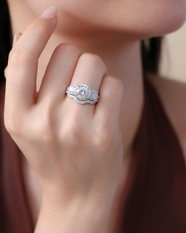 European and American Cross-border Dropshipping S925 Sterling Silver Moissanite Ring, Fashion Jewelry for Foreign Trade Export, Layered Ring Sleeve Set