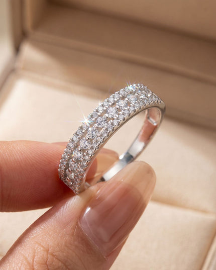 Fashion Trend Accessories S925 Pure Silver Moissanite Ring, Micro-Setting Row Ring, Half Ring, D Color Ultra Sparkling Personality Women's Ring