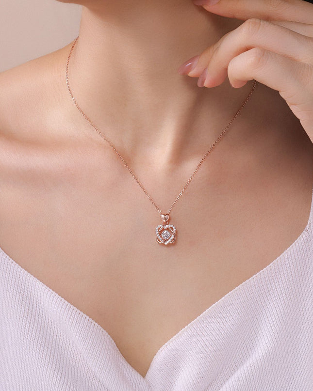 Amora Moissanite Heart Knot Pendant Necklace