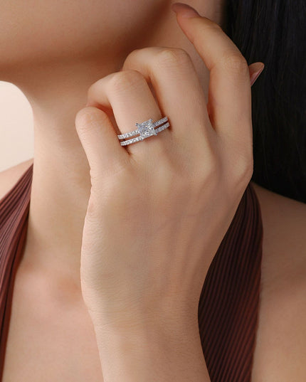 New set ring: Princess Fang S925 pure silver moissanite ring, pure silver silver gold-encased silver new Chinese style ring